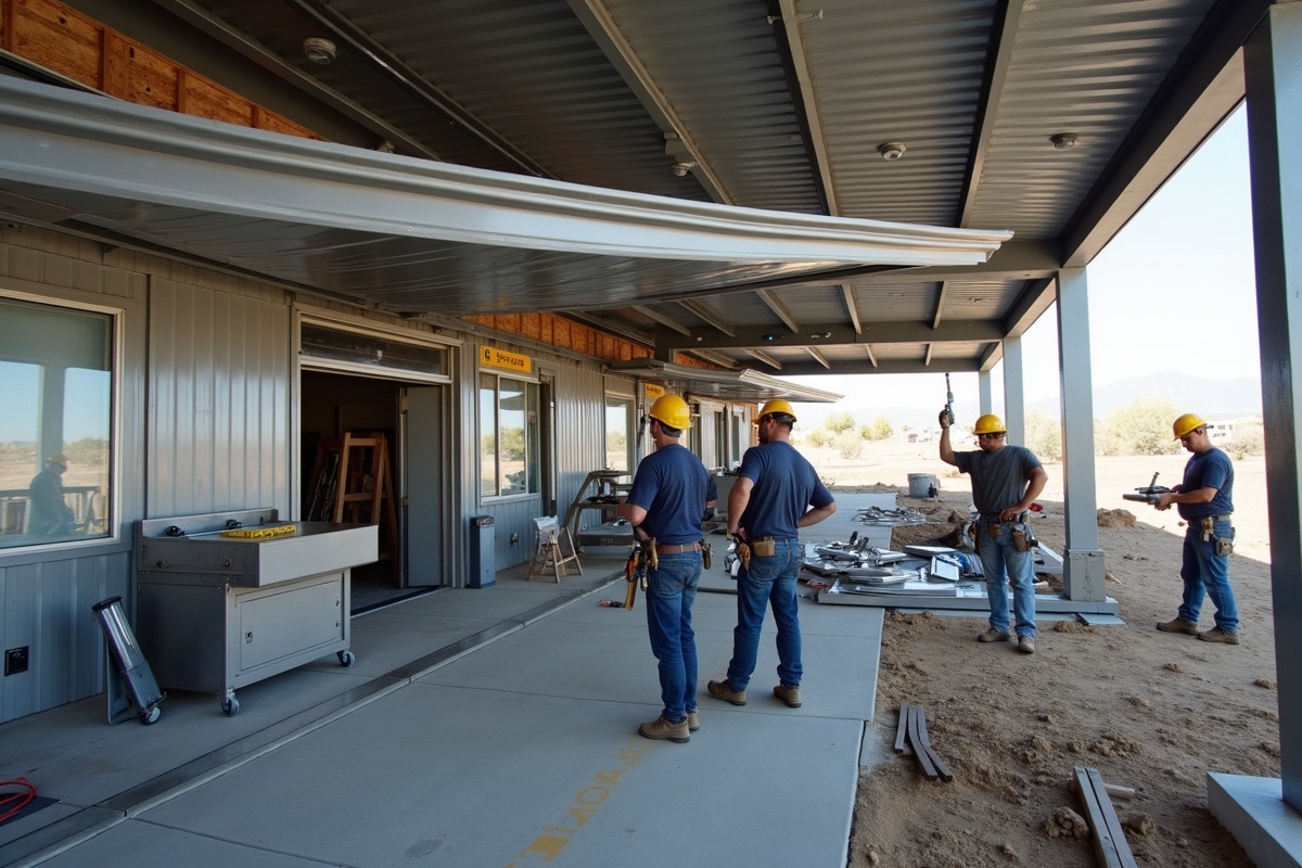 Metal fabrication crew installing fascia and trim for Utah contractors