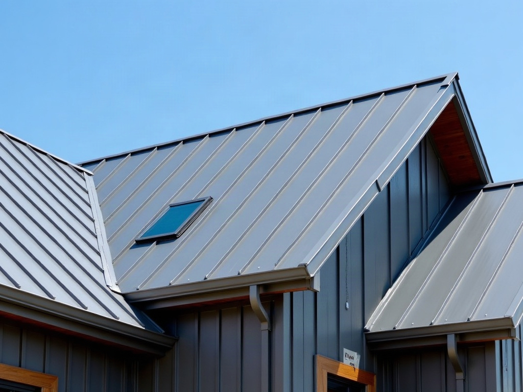 Standing seam metal roof on a Northern Utah home showing ridge vent and soffit vents for proper attic ventilation